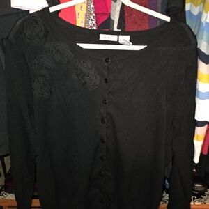 Express Black Cardigan with Rosette Accents